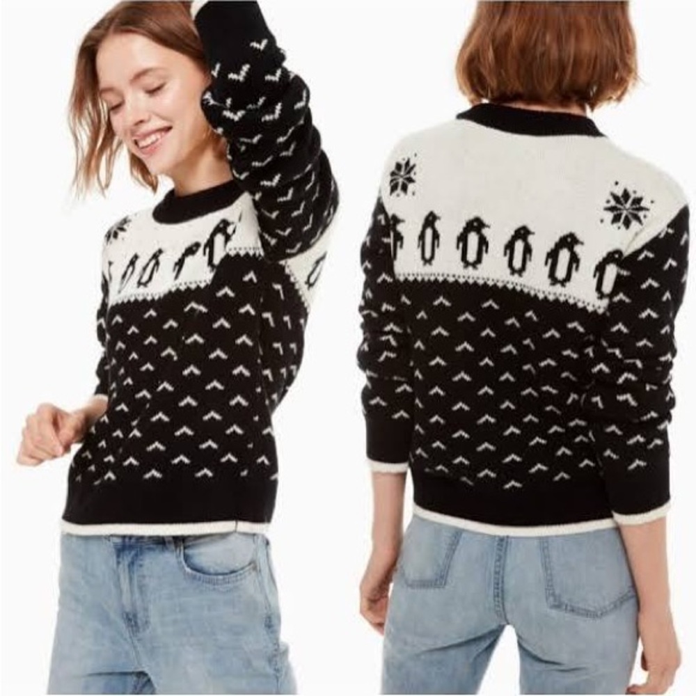 NWOT kate spade Black and White Penguin Fair Isle Sweater